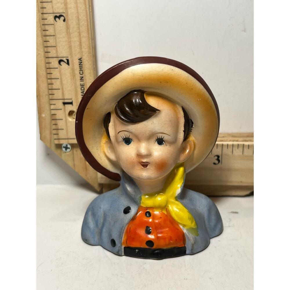 Vintage Ceramic Boy Bust Figurine Hand Painted Japan Collectible Home Decor